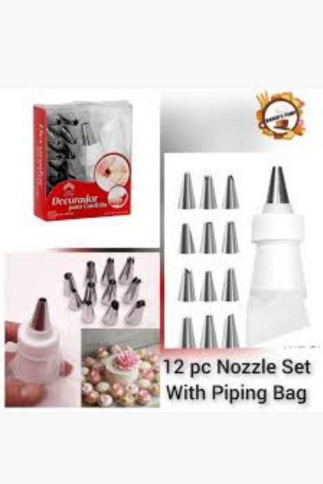 Nozzle Set – 12 Nozzles with Piping Bag